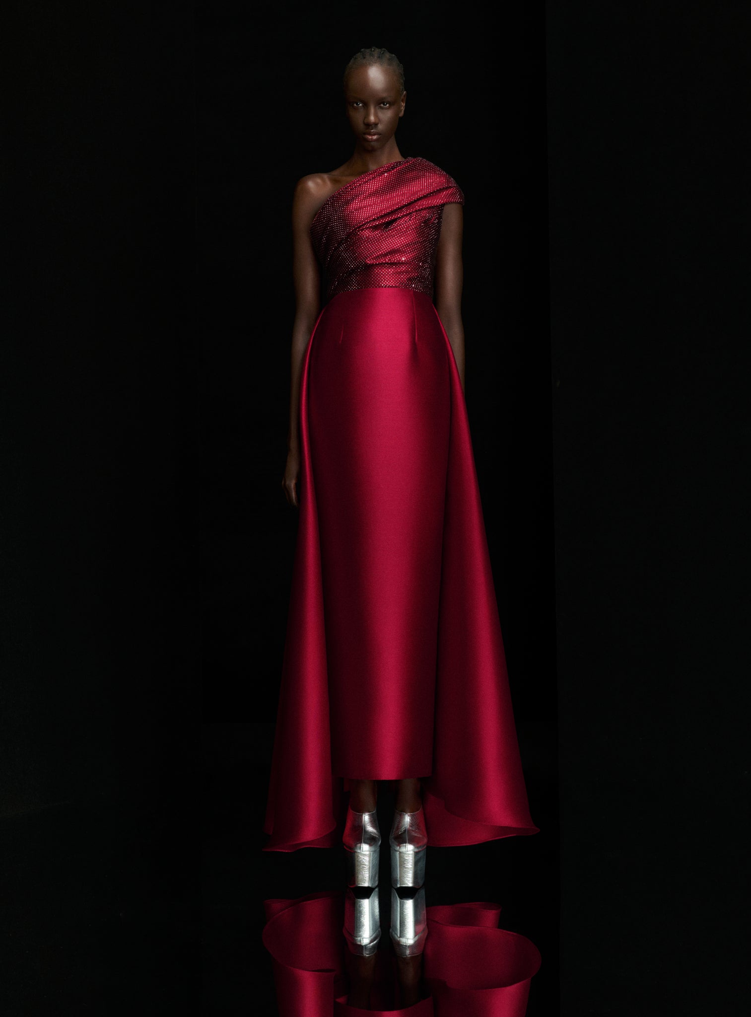 The Alba Crystal Maxi Dress in Ruby