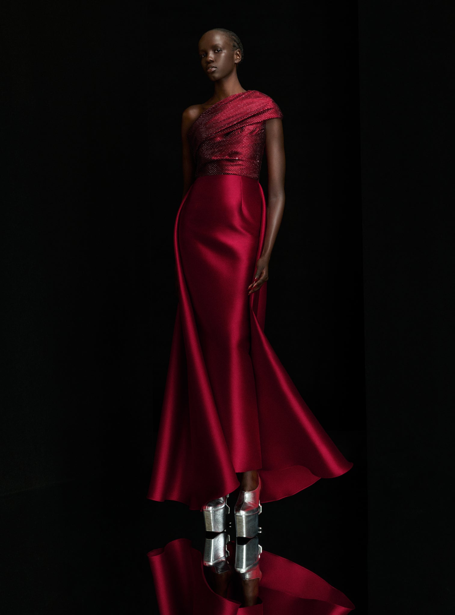 The Alba Crystal Maxi Dress in Ruby