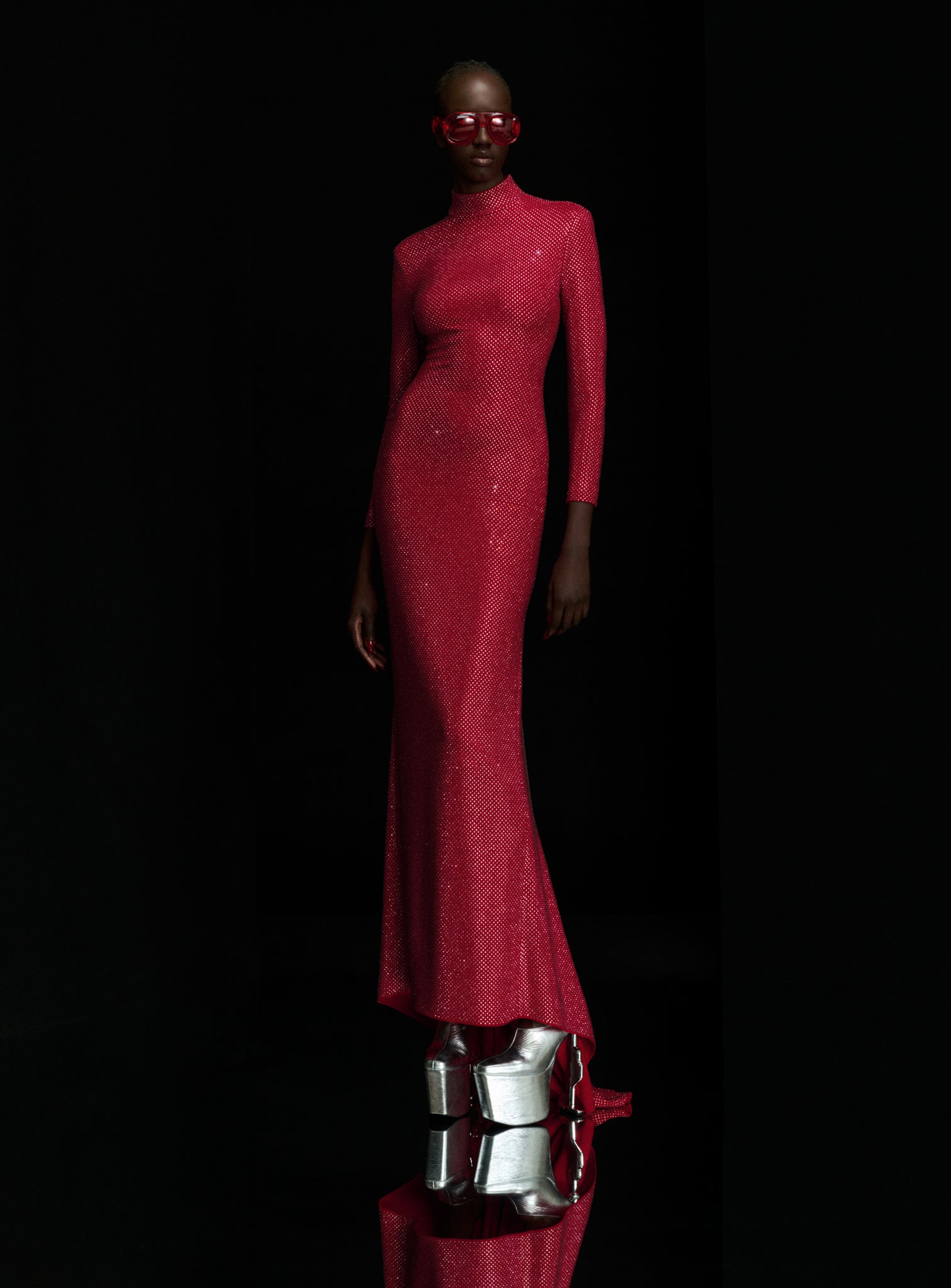 The Vivienne Crystal Maxi Dress in Ruby