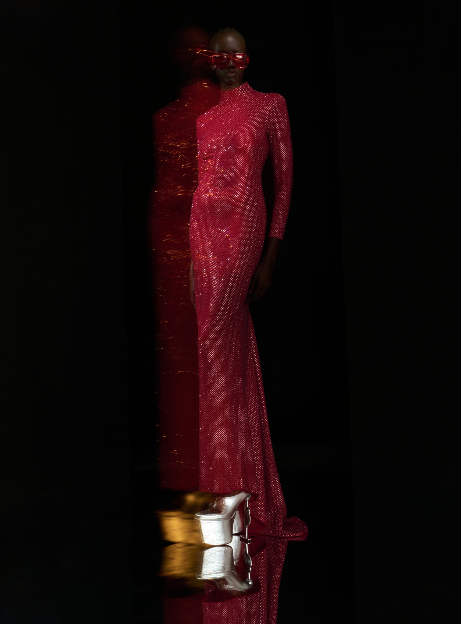 The Vivienne Crystal Maxi Dress in Ruby