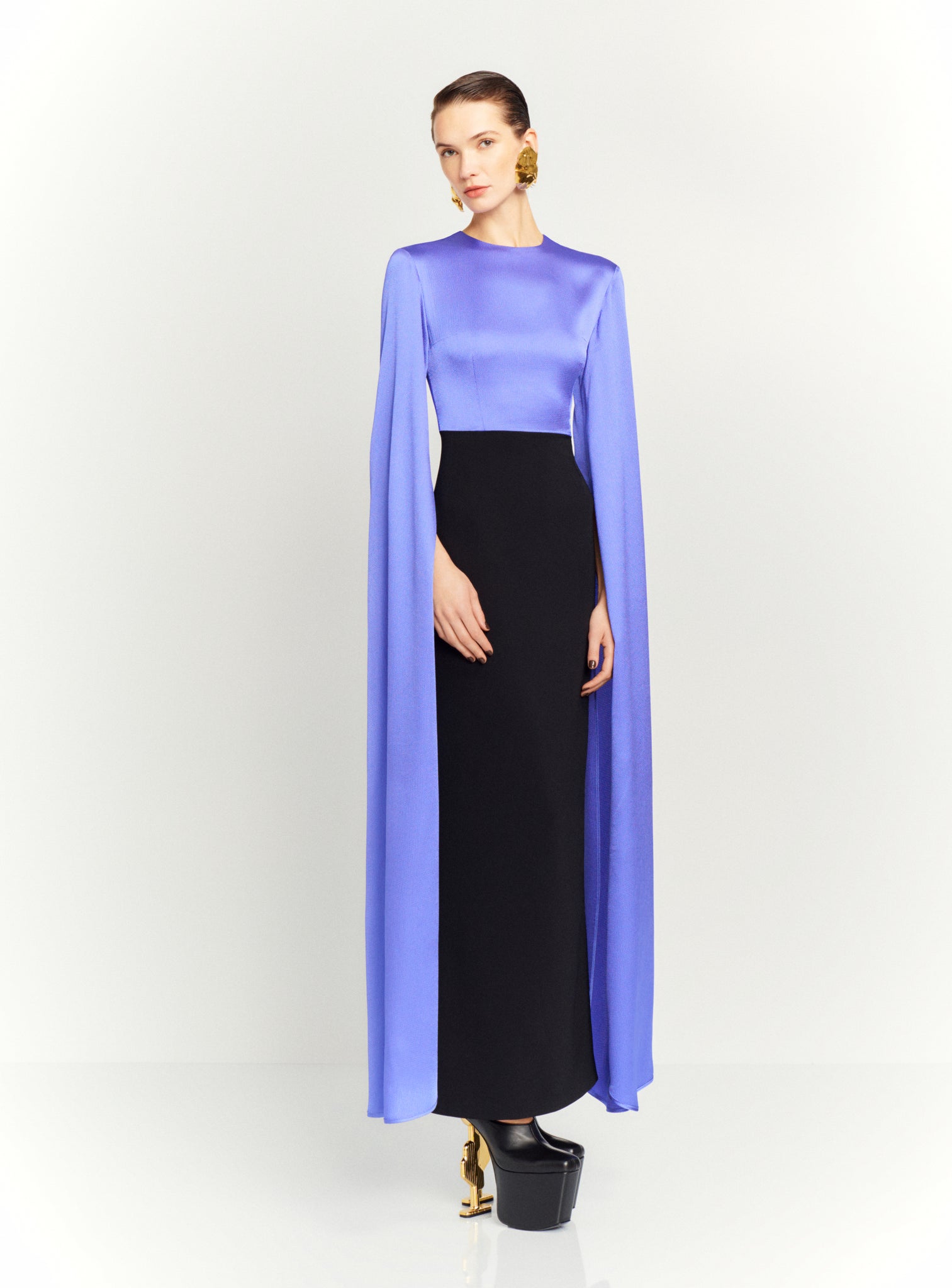 The Adley Maxi Dress in Periwinkle and Black